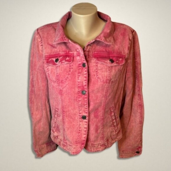 a.n.a Jackets & Blazers - A.N.A Y2K Denim Jacket Cropped Fit Button-Up Front Functional Pocket Red/White L